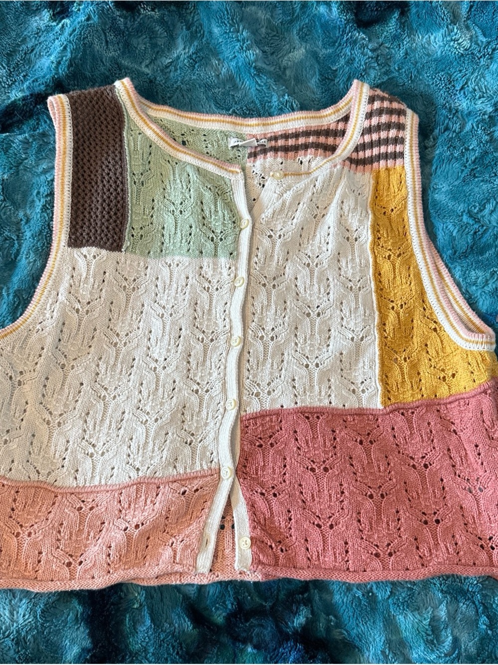 American Eagle Outfitters Multicolor Patchwork Knit Button Vest
